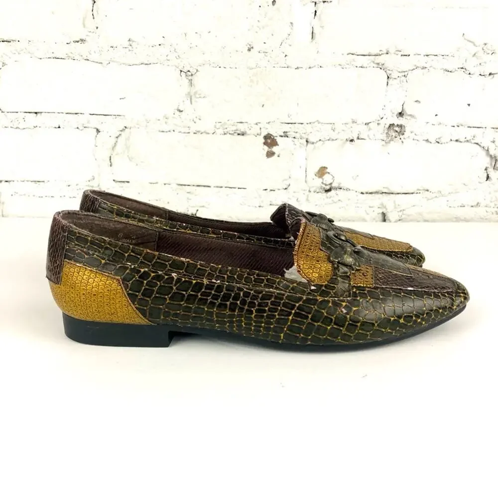 Vintage Annie Patchwork Faux Animal Tiger Accent Loafers